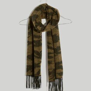 NWT Madewell Camouflage Camo Scarf Fringed Green Tan Black